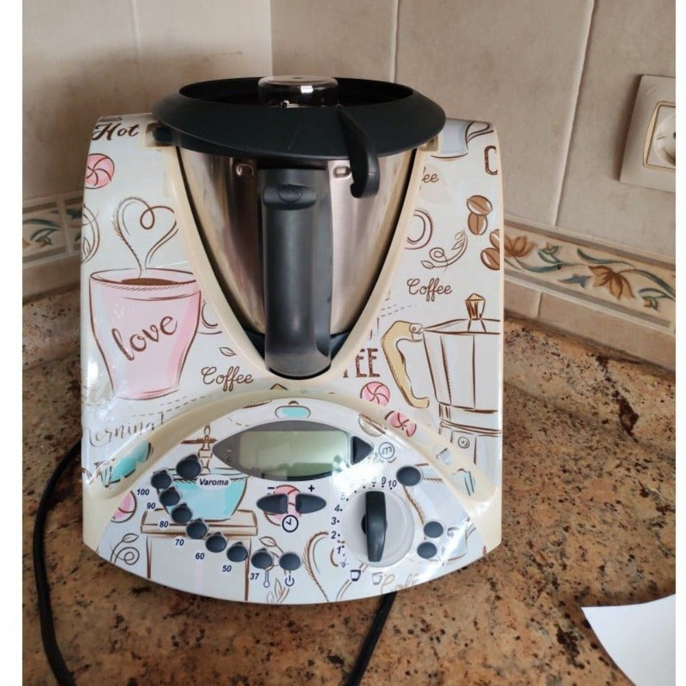 APCym Vinilo para Thermomix TM31 MOD. COFFE HOT Pegatinas decorativas compatibles con robot de cocina Thermomix TM31, diseño de accesorios de cocina, resistente al agua, autoadhesiva