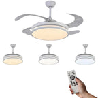Ventilador de techo con Blanco en 3 Temperaturas de con Mando a Distancia -Motor DC Eficiente y Silencioso, 3 tonalidades, aspas desplegables retráctiles, 6 velocidades, control remoto, memoria, temporizador, silencioso y bajo consumo.