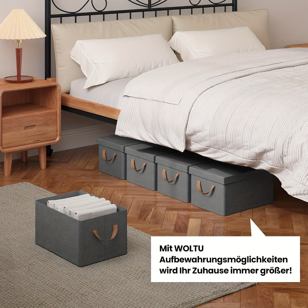 6 piezas de caja de almacenamiento con tapa, cajas de tela, cesta de almacenamiento con asas, cubo de almacenamiento, caja plegable para ropa, juguetes, caja plegable gris