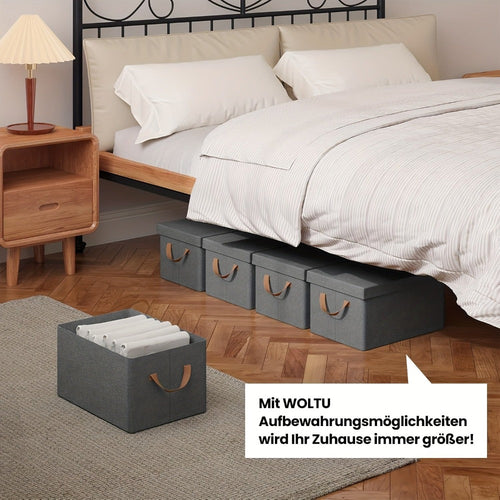 6 piezas de caja de almacenamiento con tapa, cajas de tela, cesta de almacenamiento con asas, cubo de almacenamiento, caja plegable para ropa, juguetes, caja plegable gris