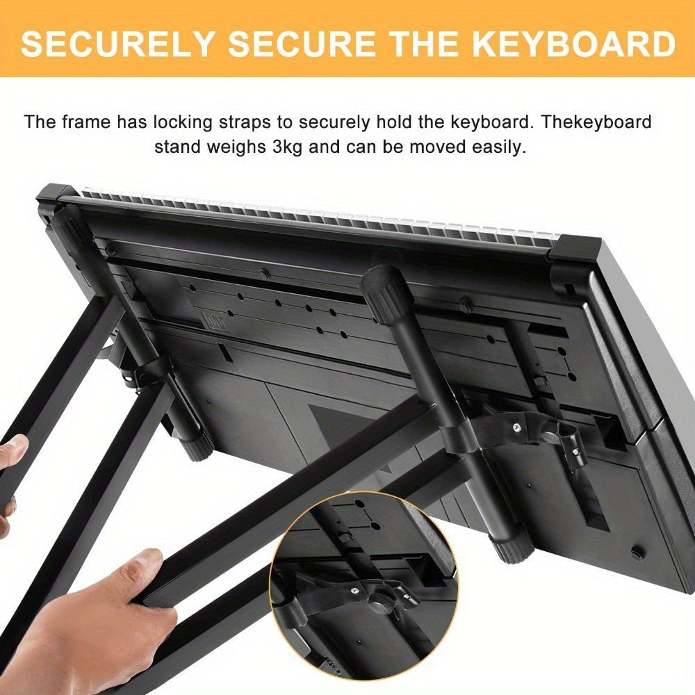 Soporte para teclado ajustable en altura de 49 cm a 97 cm, plegable tipo X con doble refuerzo para teclados y pianos digitales (barra fija)