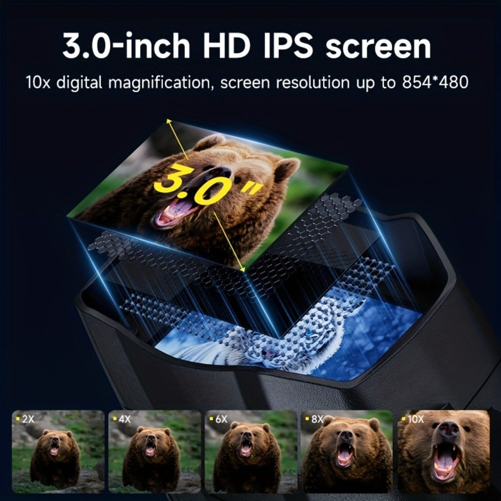 Binoculares de visión nocturna 4K HD, gafas de visión nocturna con pantalla de 3 pulgadas y linterna, adecuadas para la caza al aire libre en la oscuridad, seguridad para acampar, observación de la vida silvestre, zoom digital 10X, batería incorporada de