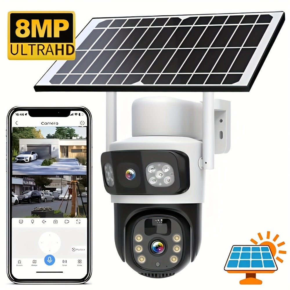 Cámara de exterior de 8MP con lente dual, WiFi, vista de 360°, visión nocturna a todo color, audio bidireccional, detección de movimiento PIR, notificaciones push de alarma, - Apta para sistema de vigilancia empresarial
