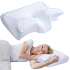 Mikomika Almohada Cervical, 2 en 1 Almohada Ergonómico Espuma de Memoria Almohada para Soporte de Cabeza/Cuello/Hombro, Relajación y Alivio del Estrés, 60x40x12/14cm
