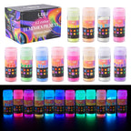 LEQU Polvo de Pigmento Luminoso - 12 Colores de Polvo Fluorescente 0.7Oz/20G, Polvo Luminoso de Resina Epoxi, Adecuado para Fabricación de Resina, Manualidades de Aretes de Joyería, Pintura Acrílica, Halloween y Manualidades