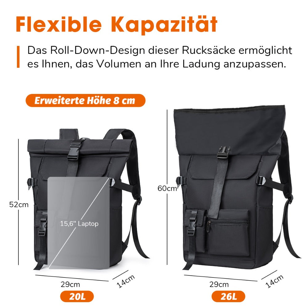 Mochila de Viaje Moderna de 20L/26L para Hombres, Mujeres, Estudiantes, Mochila Escolar Ligera con Tapa Enrollable, con Cremallera Antirrobo, Mochila Ligera para Senderismo, Viajes y Deportes al Aire Libre