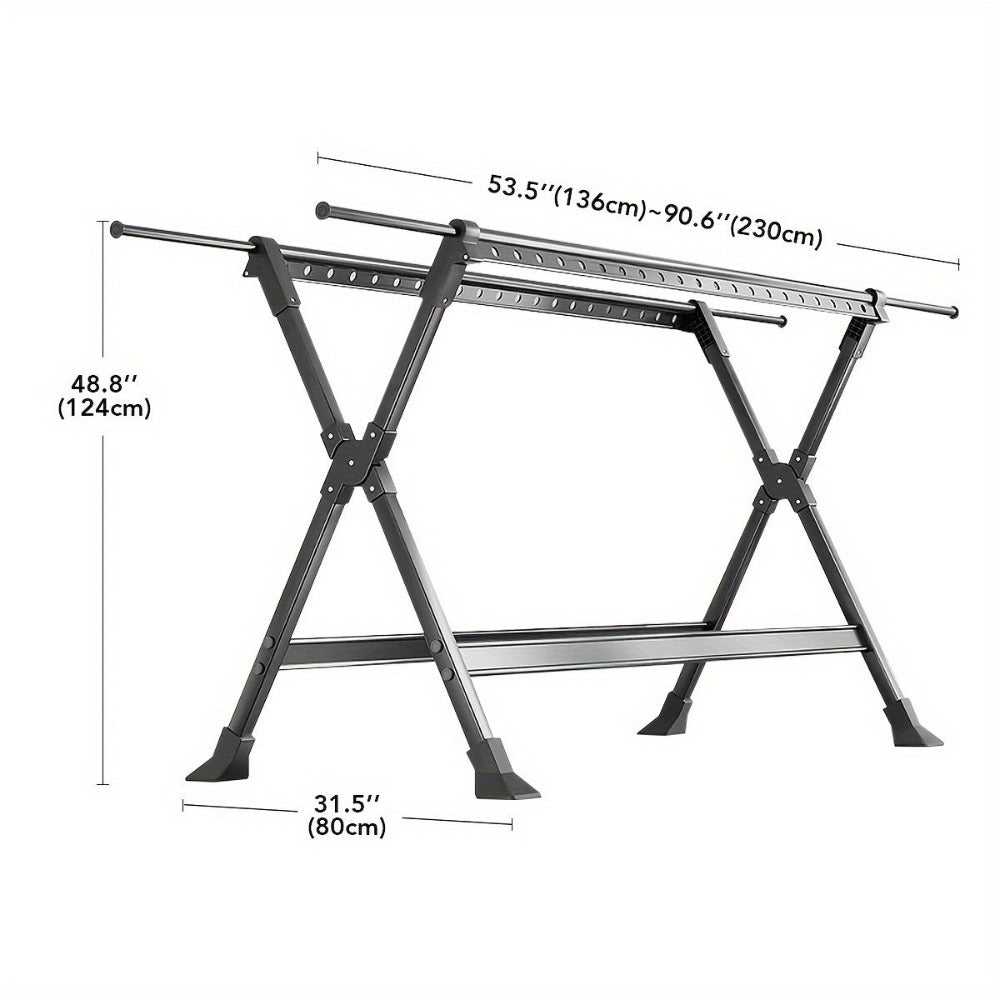 Tendedero de ropa robusto de acero inoxidable de 90 pulgadas, con longitud ajustable y ganchos resistentes al viento, un diseño de dos niveles que ahorra espacio, adecuado para uso tanto en interiores como en exteriores, tendedero de ropa telescópico, col