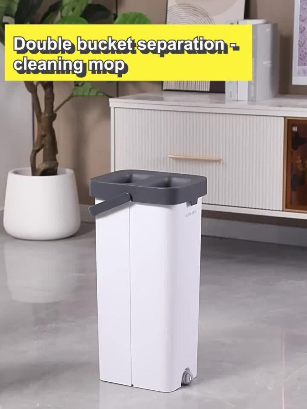 Juego de Fregona Plana y Cubo - Sistema de Limpieza de Autoescurrido sin Manos, Diseño de Doble Cámara, de 360°, Sin Lavado a Mano, Secado Rápido, Mango de Acero Inoxidable para Limpieza del Hogar y Suelos