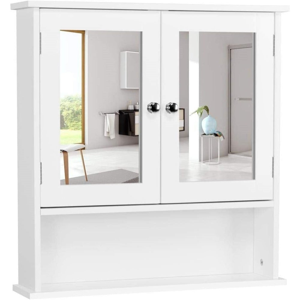 Costoffs Armario con Espejo para Baño con Puerta de Espejo, Armario Colgante para Baño con Espejo de Pared con 3 Estantes 56 Cm X 13 Cm X 58 Cm