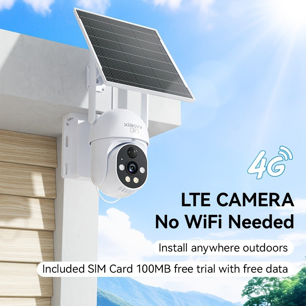 XIAOVV Cámara de Seguridad Inalámbrica Solar 4G LTE con Visión Nocturna a Color, Comunicación Bidireccional, Detección de Movimiento, 2MP, Incluye Tarjeta SIM, Alta Definición PTZ Monitorización por Panel Solar, PlR Detector de Mociones, Notificaciones y