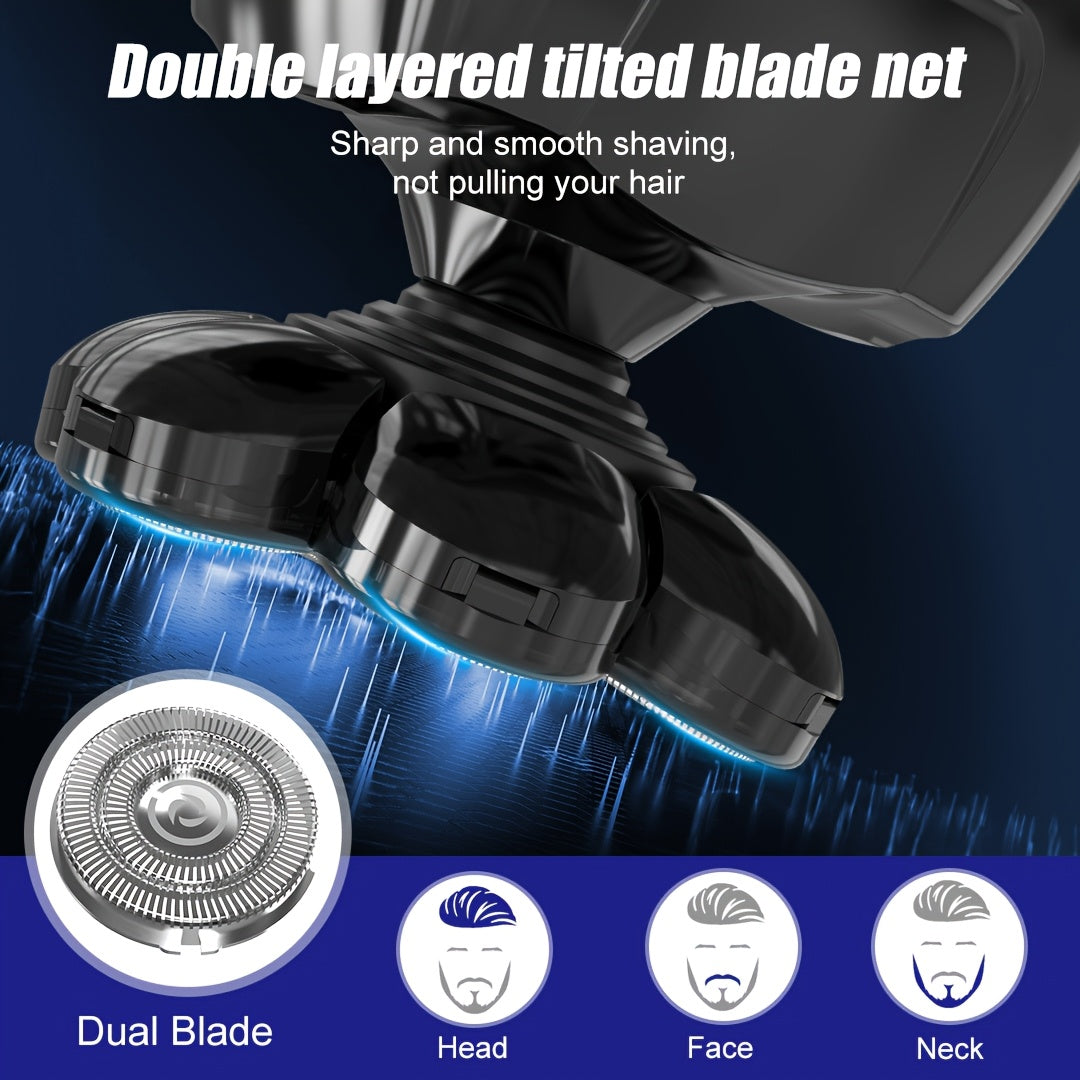 Máquinas de afeitar para cabeza para hombres calvos, 7D magnéticas, afeitadora eléctrica para cabeza de hombre con pantalla LED, carga inalámbrica tipo-C, 6500-9200 RPM, afeitado de contorno 360° para hombres