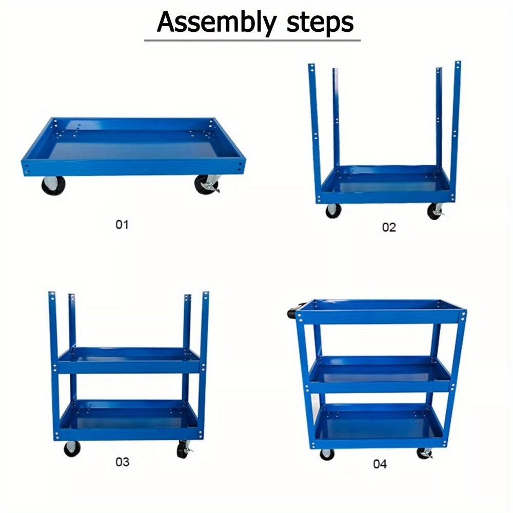 Almacenamiento de herramientas, carrito de garaje resistente, taller, estante de ruedas de 3 niveles, azul, estantes utilitarios