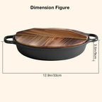 Olla de hierro fundido de 25CM con doble asa y tapa de madera, material de hierro fundido de alta calidad, conducción de calor uniforme, compatible con vaporización, fritura, estofado y hervido, apta para cocinas de inducción, estufas de cerámica y fuego