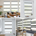 Persianas enrollables dobles Sekey con fijación de clip (no requiere taladrar) para ventanas, persianas enrollables dobles de dos tonos, persianas enrollables duo, protección solar, blanco y gris claro, marrón claro y gris-marrón, verde y verde claro