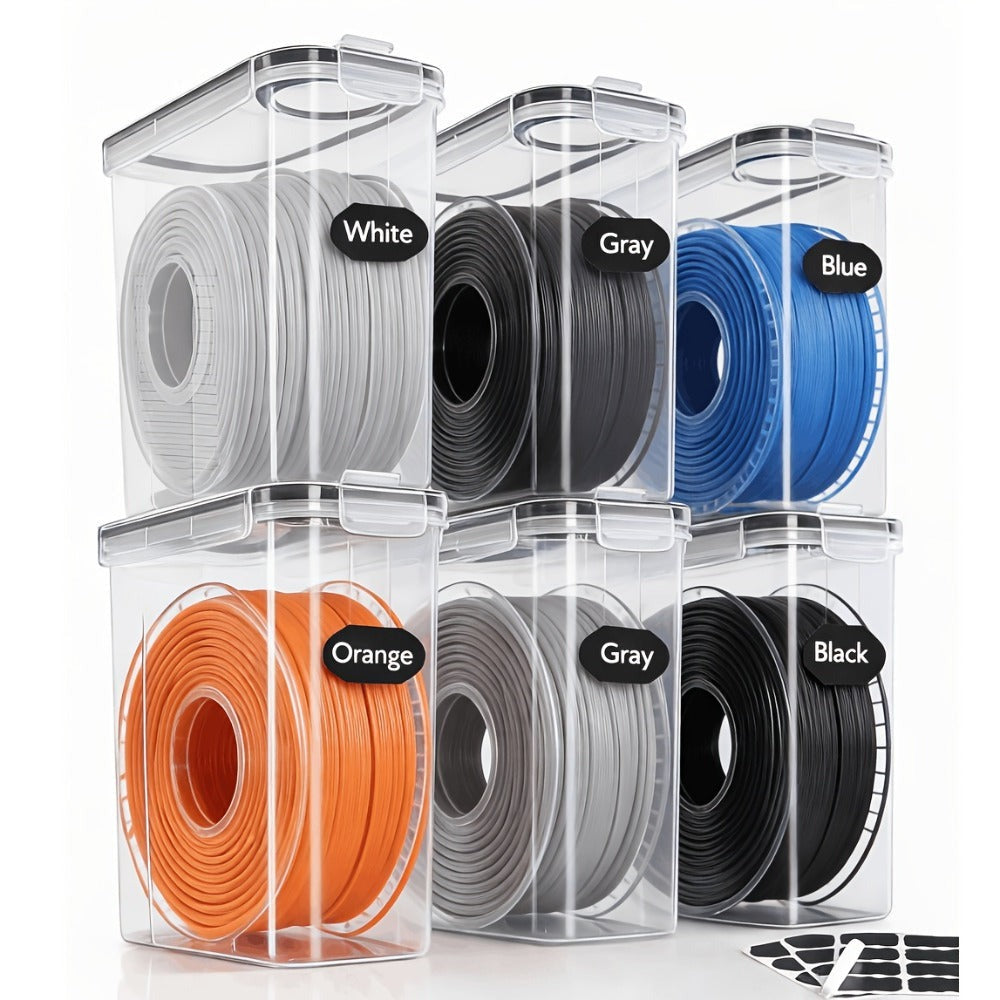 Caja de Almacenamiento de Filamento 4/6-Pack - Contenedor de Filamento para Impresión 3D con Etiqueta y Bolígrafo, 4 Litros (23.5X21.5X8.5 Cm), Caja de Almacenamiento Portátil para Filamento de Impresora 3D, Contenedor de Almacenamiento de Filamento, Dise