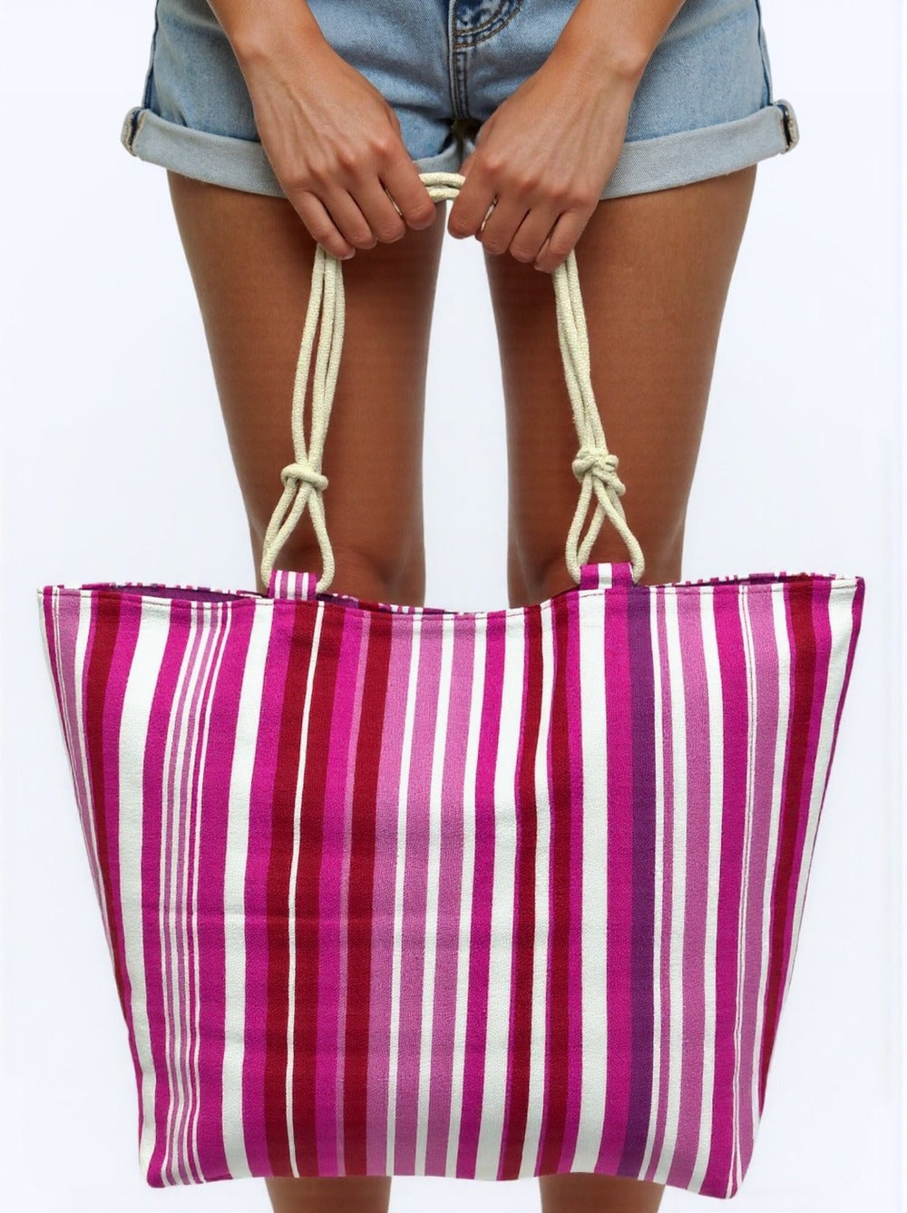 TOTE BAG Grande Rayas Multicolor – BOLSO DE PLAYA de Lona con Asas de Cuerda, Capacidad Extra, 6 Colores Disponibles