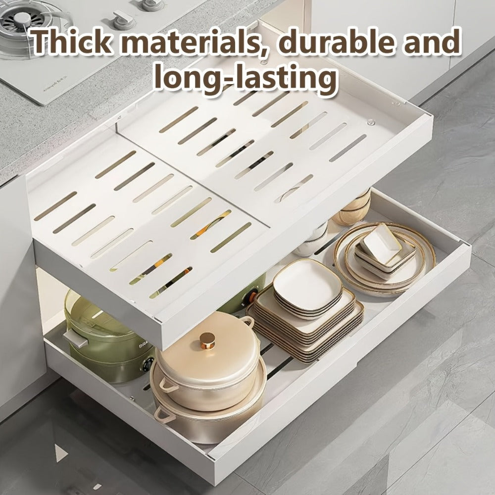 Organizador de gabinete extraíble y expandible de alta resistencia, con 3 rieles silenciosos, ancho ajustable (30.99 cm - 51.99 cm), apto para gabinetes de cocina, estantes extraíbles de gabinete