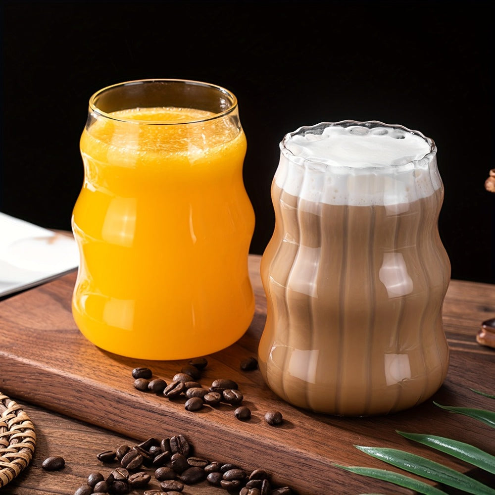 Almacén Local, Juego de 6 Vasos Rayados con Forma de Nube, Incluye 6 Pajitas, 530 ml/18 oz, Adecuado para Bebidas Frías/Calientes, Jugo, Leche, Agua, Helado, Cócteles, Perfecto para Fiestas, Hecho de Vidrio Borosilicato, Apto para Lavavajillas
