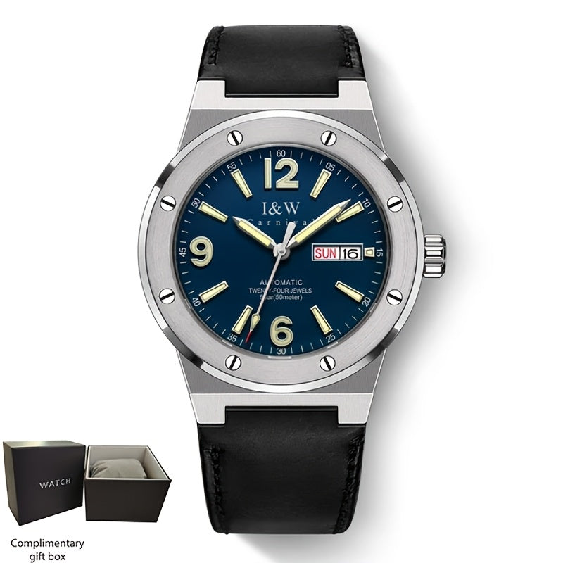 [I&W Carnival] Reloj Mecánico Deportivo de Moda para Hombres, Reloj Impermeable con Espejo de Zafiro Falso Luminoso, Regalos para Vacaciones