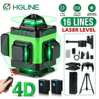 1 Juego de Nivel Láser de 16 Líneas con Nivelación Automática de 360°, Herramienta de Nivel Láser de Línea Cruzada Verde 4X360° para Construcción y Colgar Cuadros, Nivel Láser 4D con 2 Baterías Recargables