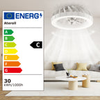 Ventilador de techo Ateroll con iluminación, diámetro 46 cm, ventilador de techo RGB con luz y control remoto, 6 niveles de viento, 3000 K - 6500 K, LED regulable, temporizador silencioso, luz de techo con ventilador para dormitorio, sala de estar