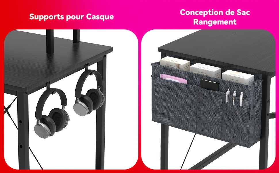 Escritorios | Mesa de ordenador para juegos en la esquina, mesa para jugadores de 135 cm x 55 x 74 cm en forma de L con soporte para pantalla