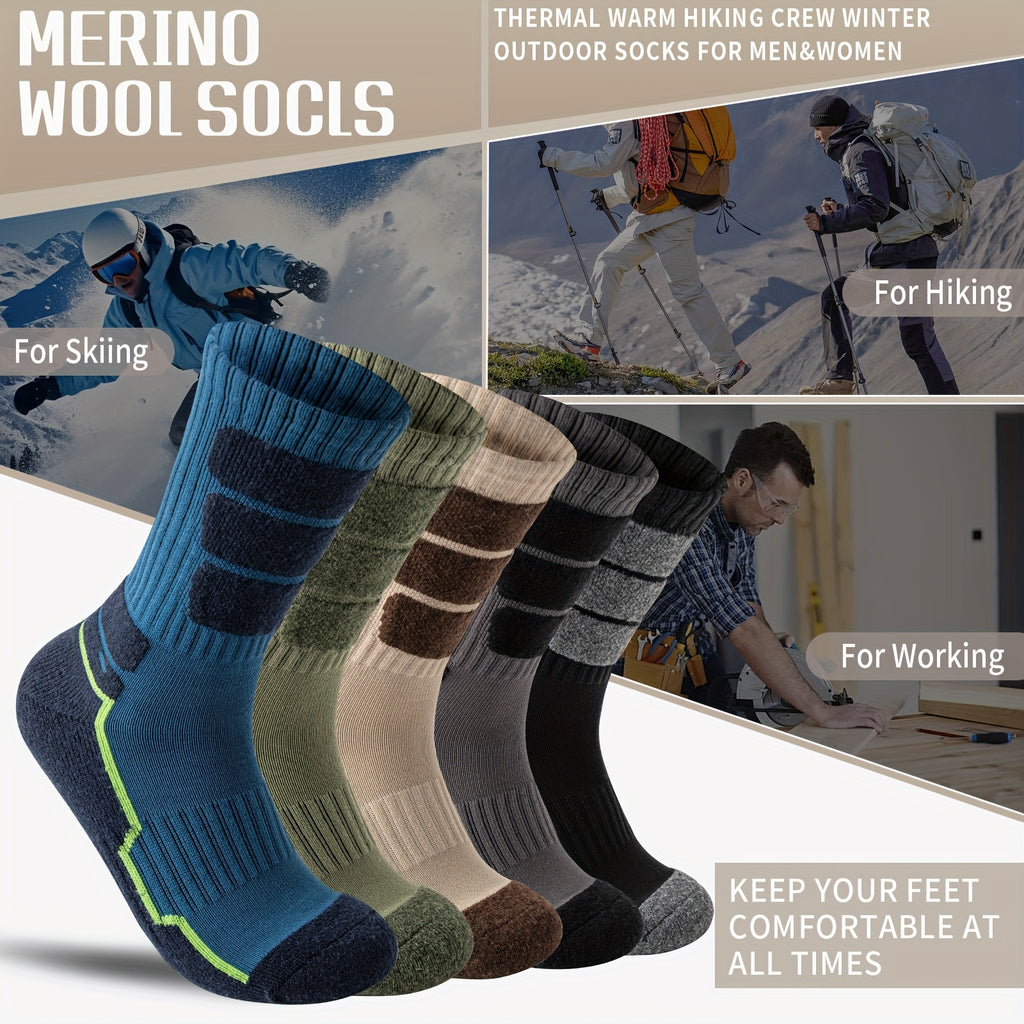 5 Pares de Calcetines de Lana para Hombres y Mujeres - Soporte de Compresión, Transpirables, Absorbentes de Sudor, Medias Acolchadas con Diseño a Rayas - Pack Multicolor para Regalos (Navidad, Halloween, San Valentín), Equipamiento para Aventuras al Aire