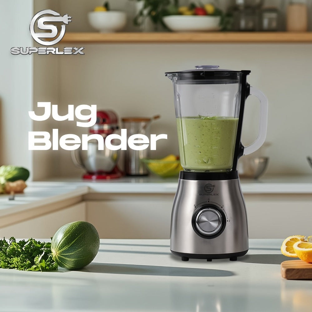 SUPERLEX Profi-Mixer 800W con Recipiente de Vidrio de 1.5L, Cuchillas de Acero Inoxidable 4 Plegables (SUS301), 2 Velocidades + Función de Pulso, Triturador de Hielo, Doble Seguridad - Batidora de Alto Rendimiento para Batidos y Hielo