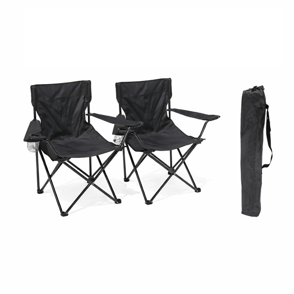 Pack de 2 Sillas de Camping Plegable, Silla Portátil Resistente para Exterior, Jardin, Playa, Terraza, Con Reposabrazos, Fácil Transporte 80x45x80cm