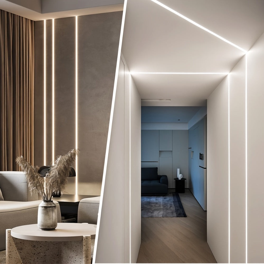 Perfil de canal de aluminio LED | Longitud de 2 m, ancho total de 6 cm | Ranura de 2.3 cm | Riel de montaje empotrado profundo | Sin fuente de luz | Ideal para montar tiras LED en techos, gabinetes, estantes, iluminación de cocina