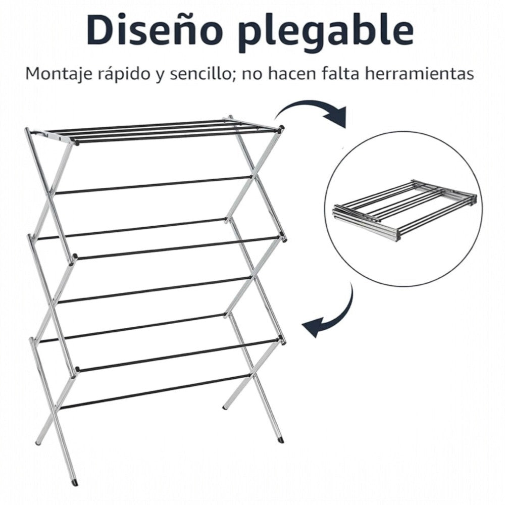Estructura plegable para secar ropa, estructura de secado de acero portátil, resistente a la corrosión, extensible y ajustable a la cantidad de ropa, estructura de secado de metal vertical plegable con 3 niveles, estructura de secado de ropa extensible pa