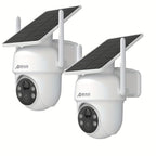 2 cámaras de seguridad solar ANRAN inalámbricas para exteriores, cámara WiFi 2.4G para seguridad del hogar con panel solar fijo, PTZ 360° para vigilancia doméstica, detección de humanos PIR, visión nocturna en color, comunicación bidireccional, color blan