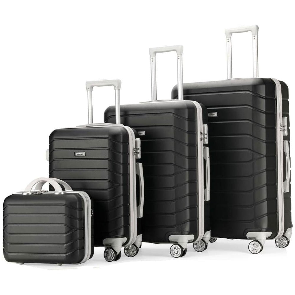 PROVITERA Conjunto de 4 maletas rígidas de ABS con estuche de belleza, maleta con asa telescópica y ruedas fáciles de rodar, carrito con cerradura y candado de código, equipaje de mano con diseño moderno ultra resistente