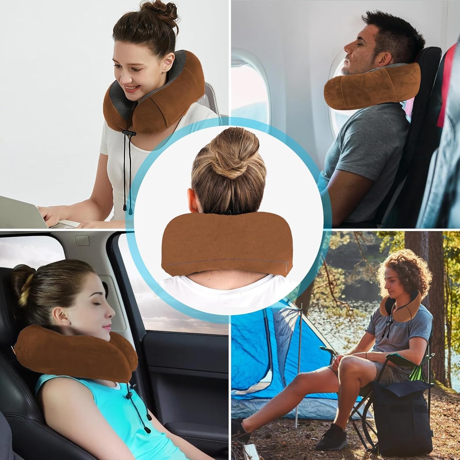 Una Almohada Cervical Ergonómica en Forma de U con Bolsa de Almacenamiento, Espuma de Memoria con Tecnología de Rebote Lento, Funda Lavable a Máquina, Ligera y Portátil para Avión, Oficina y Hogar, Apoya Cuello y Cabeza, Ideal para Siestas, Lectura y Ver