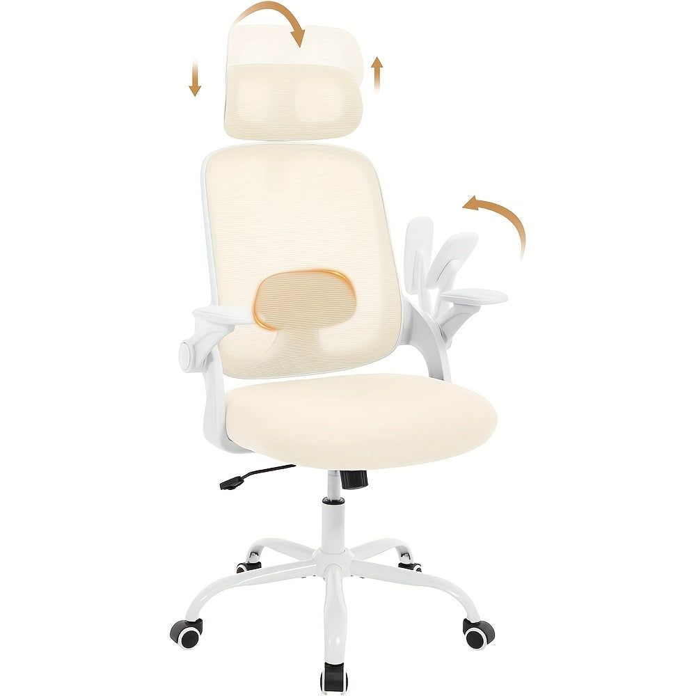 Silla de oficina ergonómica, silla de escritorio con reposacabezas ajustable, soporte lumbar, función de balanceo, reposabrazos plegables, silla para oficina en casa, silla de trabajo