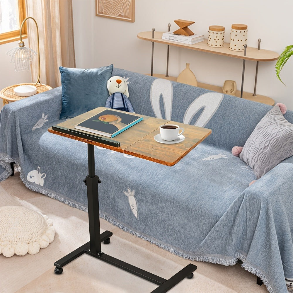 Escritorio Ajustable para Laptop, 60 X 34.5 X 58-90 Cm, Mesa Plegable para Cama, Mesa de Sofá con Ruedas, Soporte Elevable para Laptop Giratorio 360 Grados, Escritorio de Madera para Sofá y Laptop