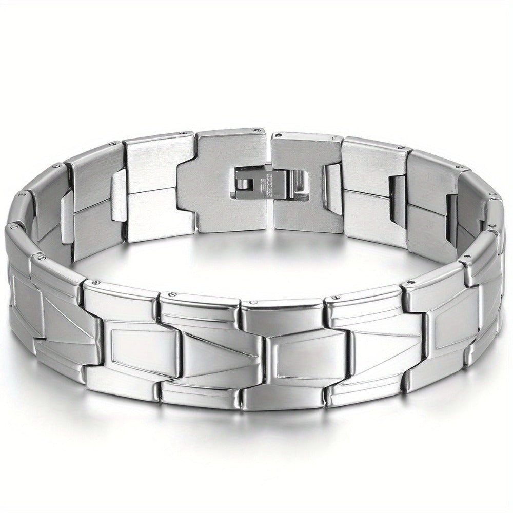 Jewelrywe Joyería Brazalete para Hombre Negro Plateado 304 Brazalete de Enlace de Acero Inoxidable 304 con Bolsa de Regalo