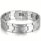 Jewelrywe Joyería Brazalete para Hombre Negro Plateado 304 Brazalete de Enlace de Acero Inoxidable 304 con Bolsa de Regalo