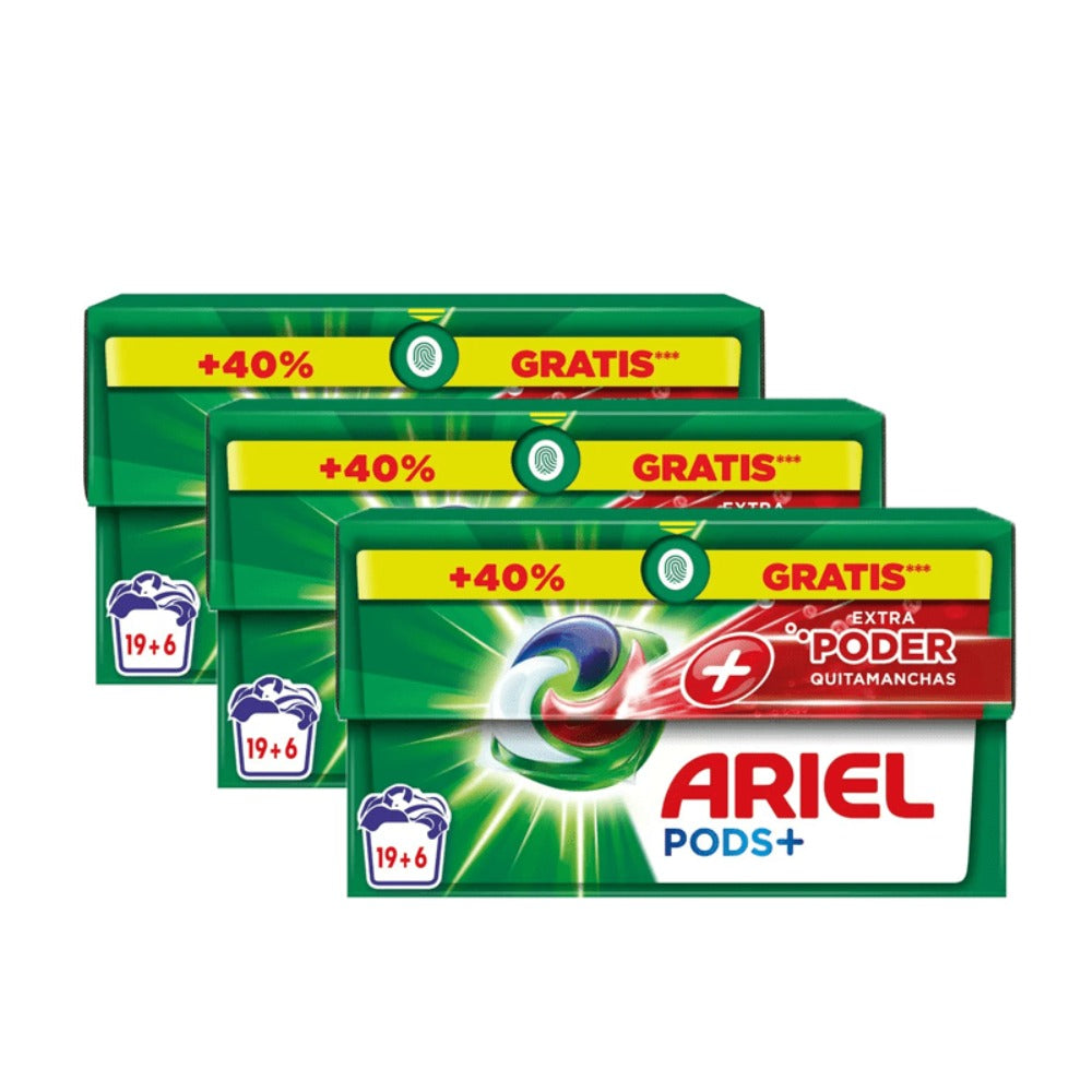Pack De Ariel All-in-One Detergente Lavadora Líquido en Cápsulas/Pastillas,19+7 ( 26-130) Lavados, Más Poder Extra Quitamanchas, Limpieza Profunda