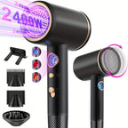 Secador de pelo iónico profesional de 2400W con motor de CA, rápido, 3 niveles de calor y 3 velocidades, botón frío/calor, difusor de viaje incluido