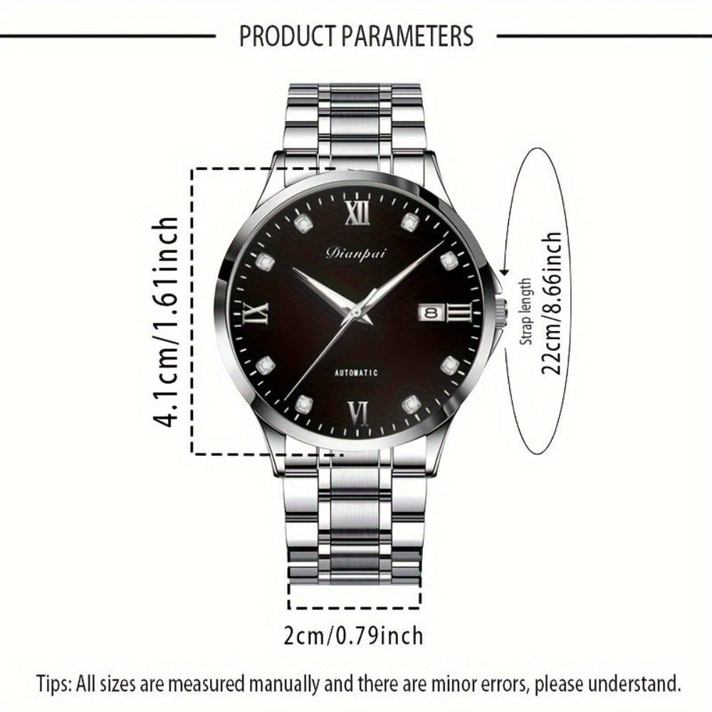 Reloj mecánico automático de negocios para hombre Dianpai, delgado de acero inoxidable con esfera luminosa y calendario, regalo ideal para hombres, sin batería