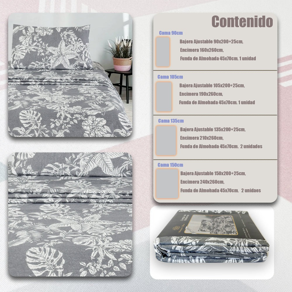 Juego de Sábanas 3 o 4 Piezas de Microfibra, Tejido Cepillado Super Suave, Incluye Sábana Encimera + Sábana Bajera Ajustable + Fundas de Almohada