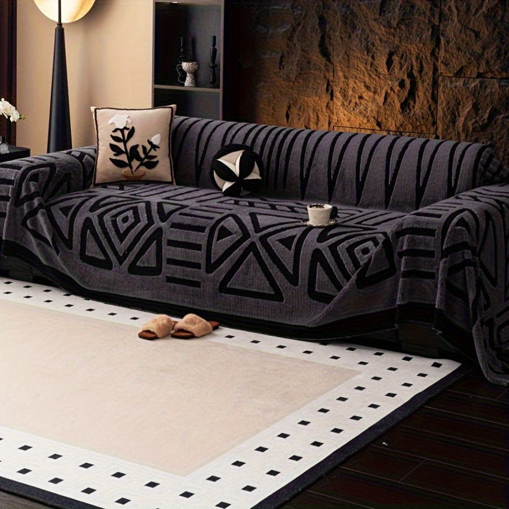 Funda de sofá de felpa geométrica moderna, 1 pieza - Protector de sofá para todas las estaciones, a prueba de polvo, apto para mascotas en blanco y /crema - Lavable a máquina, se adapta a sofás de uno a cuatro plazas para decoración de sala de estar y dor