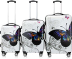 Monzana® Completo Set de 3 Maletas de Viaje Butterfly 42L 66L 98L Valijas Equipaje Mango Telescópico 4 Ruedas 360°
