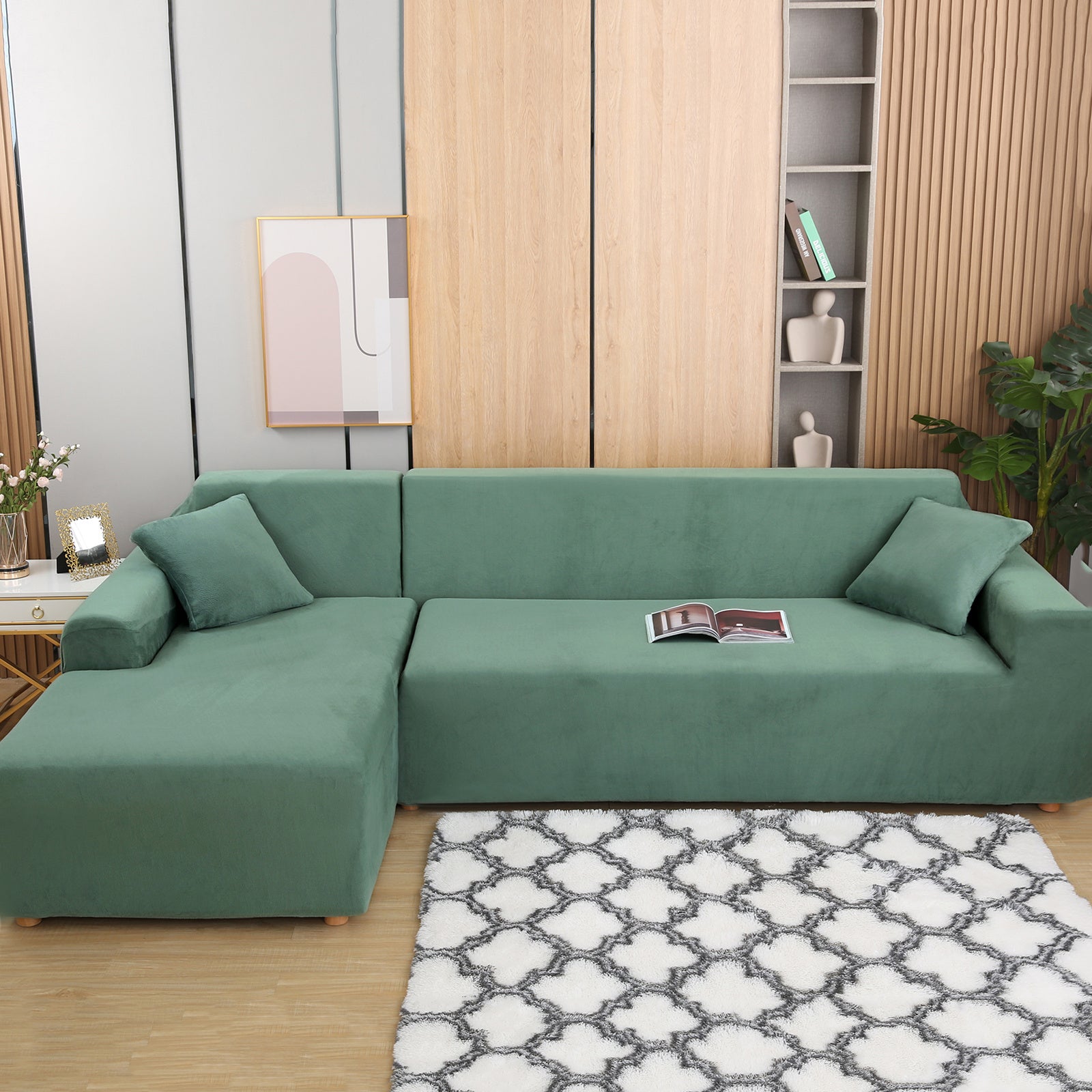 Juego de funda de sofá de felpa lujosa para sofá en forma de L (3 plazas 2 piezas) - Suave, lisa y agradable para la piel - Mejora perfecta para la decoración de la sala de estar de Navidad