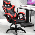 Silla de oficina ergonómica diseñada para gaming, con reposapiés, respaldo alto, giro ajustable y soporte lumbar, hecha de cuero PU en estilo racing para entusiastas de los E-Sports