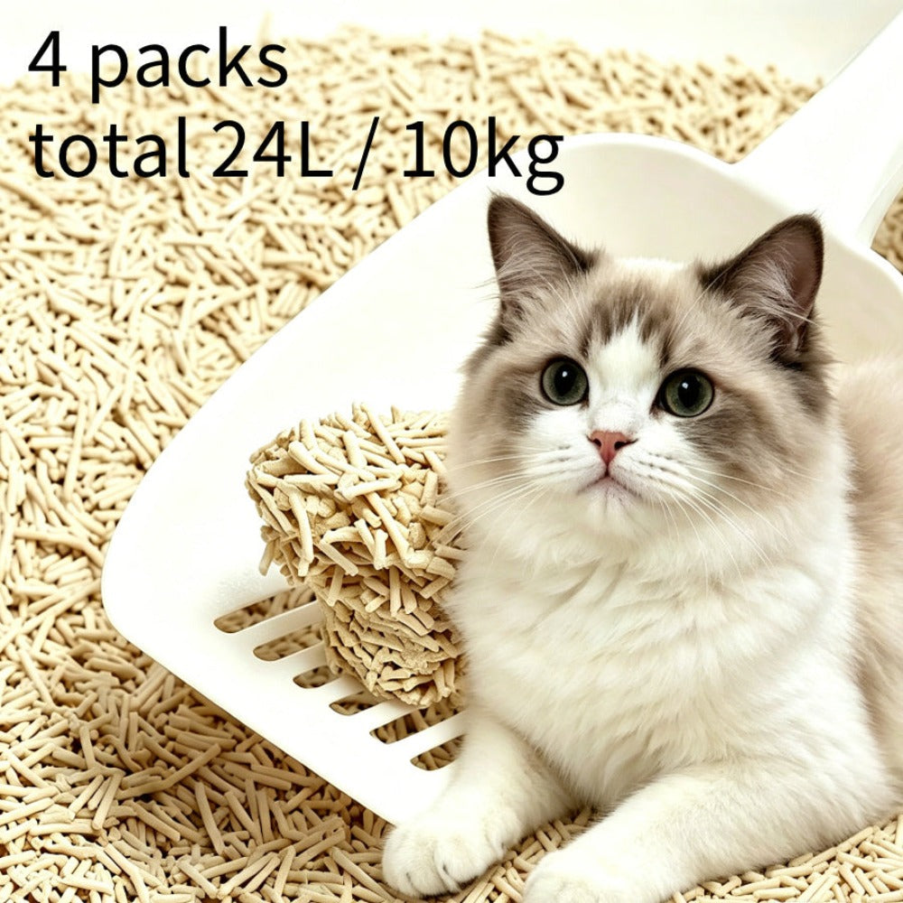Arenero para gatos de tofu 6L - Sin polvo, fácil de formar bolas, control de olores - y seguro para gatitos - Paquete de 4 bolsas