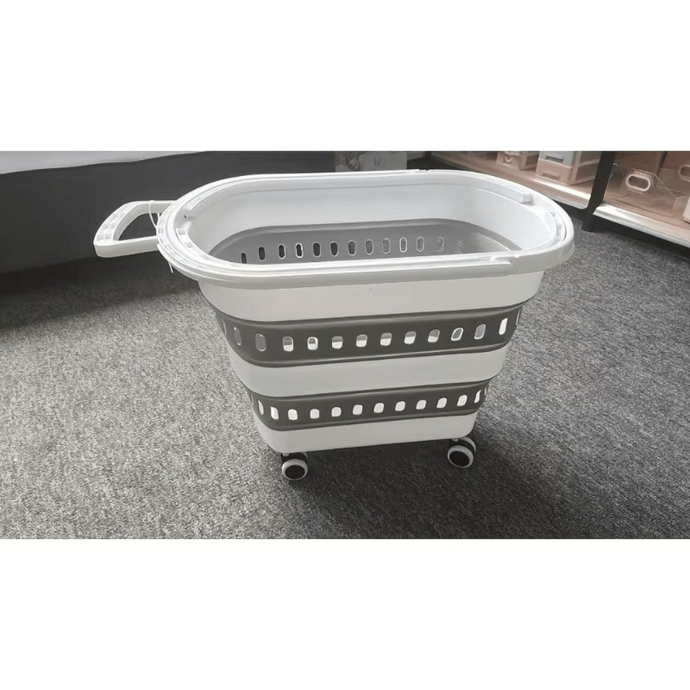 Cesta de Ropa Retráctil y Plegable con Ruedas - 45 Litros - Blanco Gris