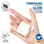 Banco de energía mini ultracompacto de 22.5W y 10000mAh con cable USB-C incorporado, cargador portátil con pantalla digital LED, paquete de batería de carga rápida para iPhone 16/15/14/13 Pro/Samsung/teléfono Android, batería externa de respaldo de tamaño