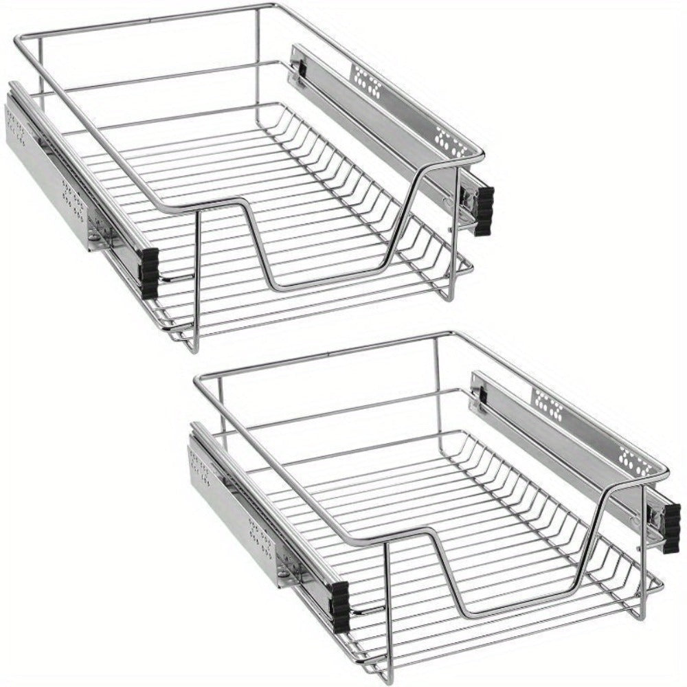 2 cajones telescópicos para cajones de cocina para estantes de cocina Plata Acero inoxidable macizo Tirador para armario extraíble Armario de cocina